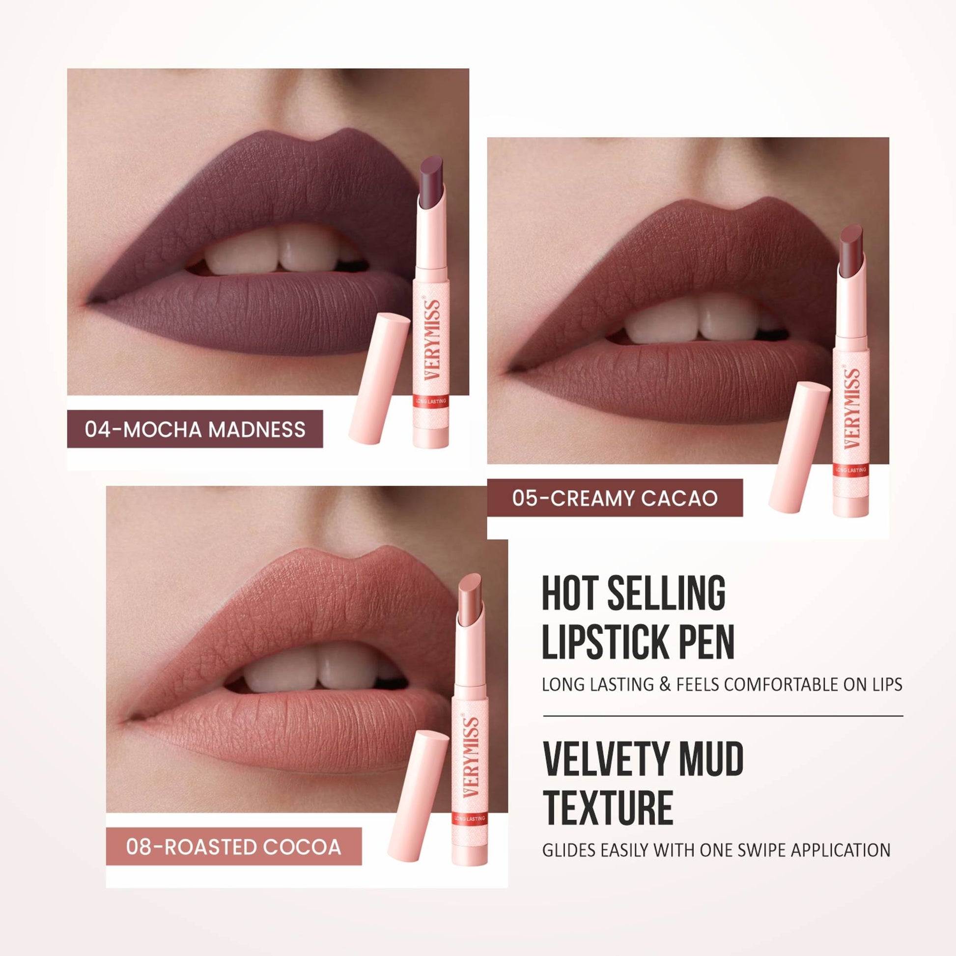 VERYMISS Non Transfer Matte Lipstick Combo Set - Brown-Nude-Brown