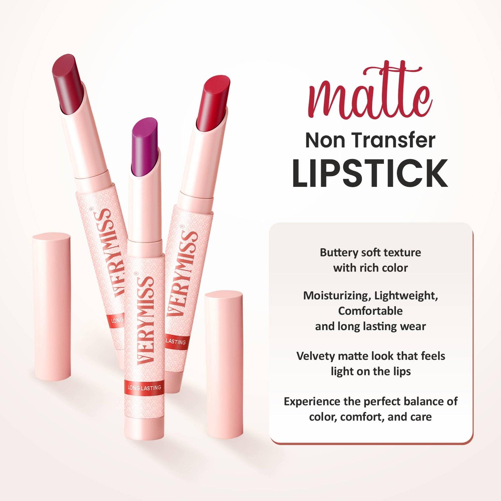 VERYMISS Non Transfer Matte Lipstick Combo Set - Red-Purple-Maroon