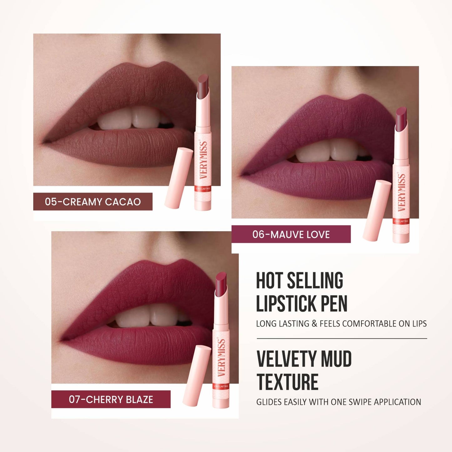 VERYMISS Non Transfer Matte Lipstick Combo Set - Maroon-Brown-Maroon