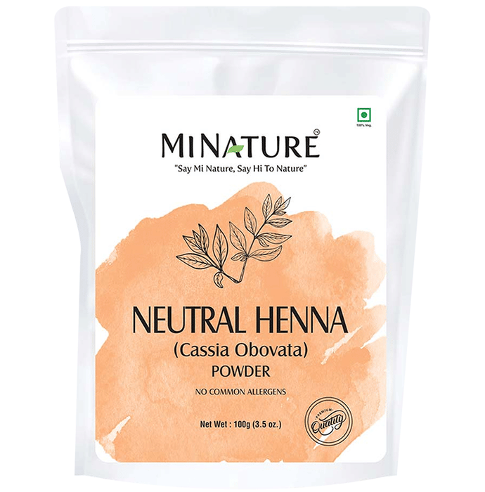 Minature Neutral Henna Powder for hair masks, fine greenish powder in a bowl, natural hair treatment product.