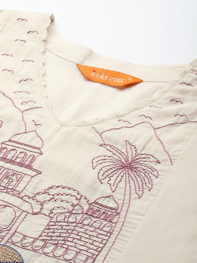 Dhiyona IE Embroidered Panelled Thread Work Kurta with Trousers