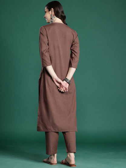 Indyancart IE Floral Embroidered Pure Cotton Kurta with Trousers