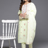 Indyancart VA Women's Floral Embroidered Regular Mirror Work Pure Cotton Kurta with Trousers & With Dupatta