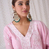 Indyancart IE Floral Embroidered Empire Thread Work Pure Cotton A-Line Kurta Set