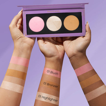 Shopaarel Richness 3C Palette All-In-One Blusher Contour Highlighter Finishing Powder