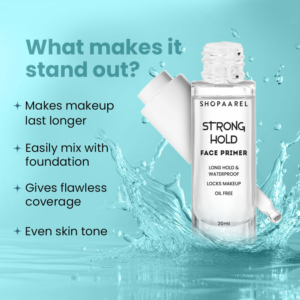 Shopaarel Strong Hold Face Primer Long Hold & Waterproof, Locks Makeup Oil Free - Clear Shade