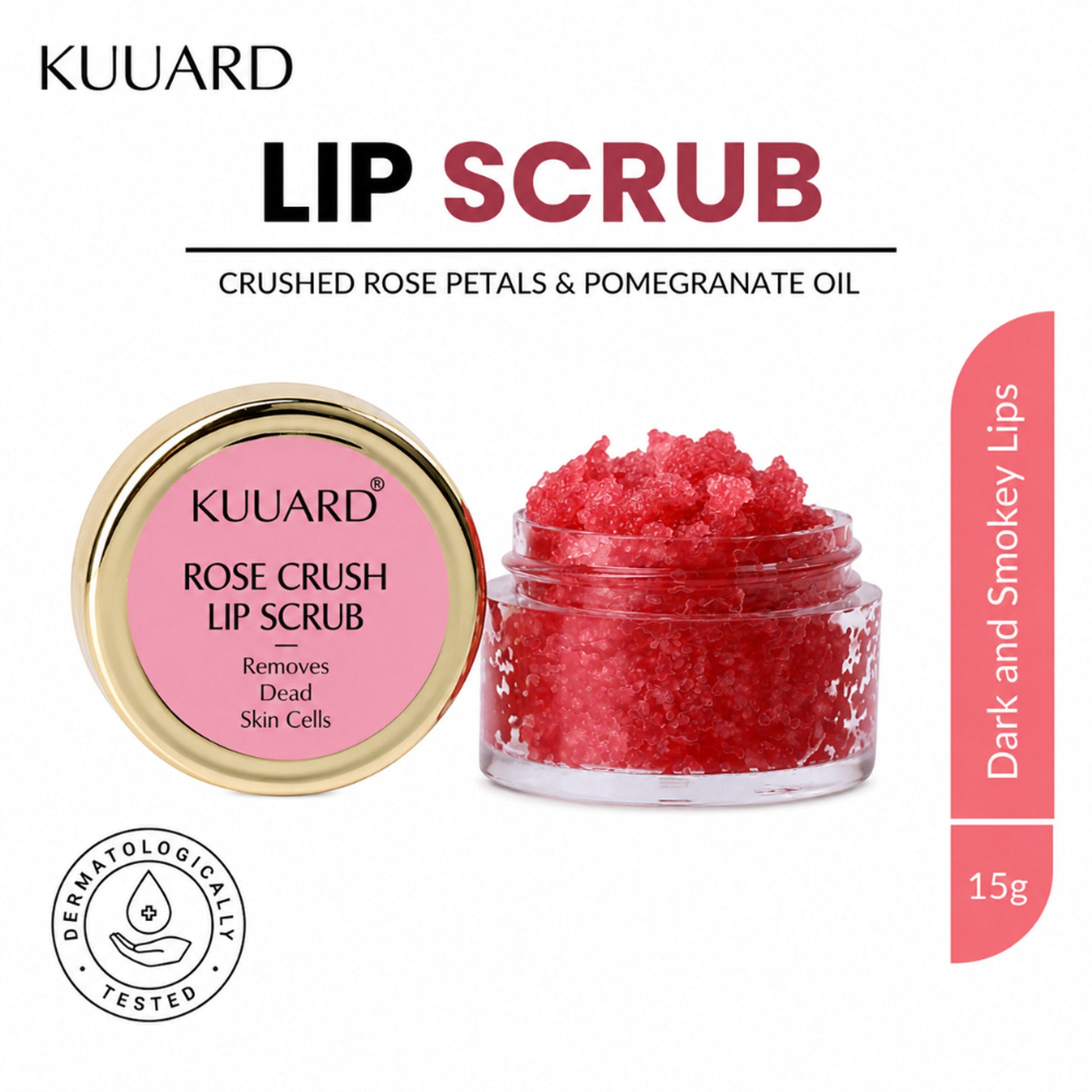 KUUARD Lip Scrub for Dark & Pigmented Lips, Soft, Smooth & Hydrated Lips - Rose