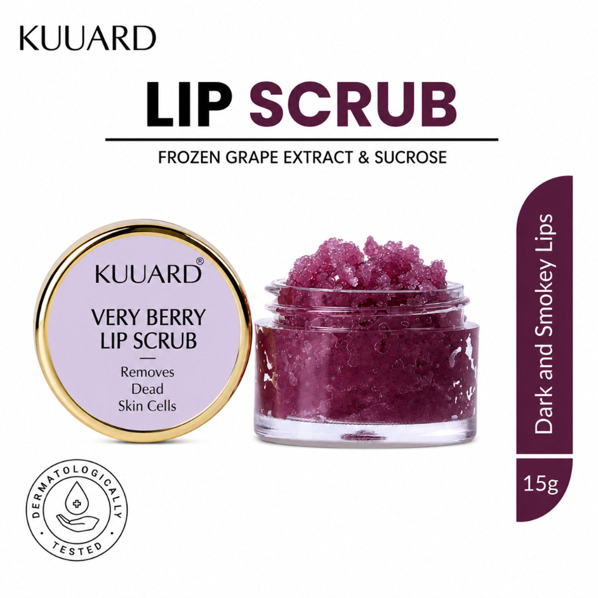 KUUARD Lip Scrub for Dark & Pigmented Lips, Soft, Smooth & Hydrated Lips - Berry