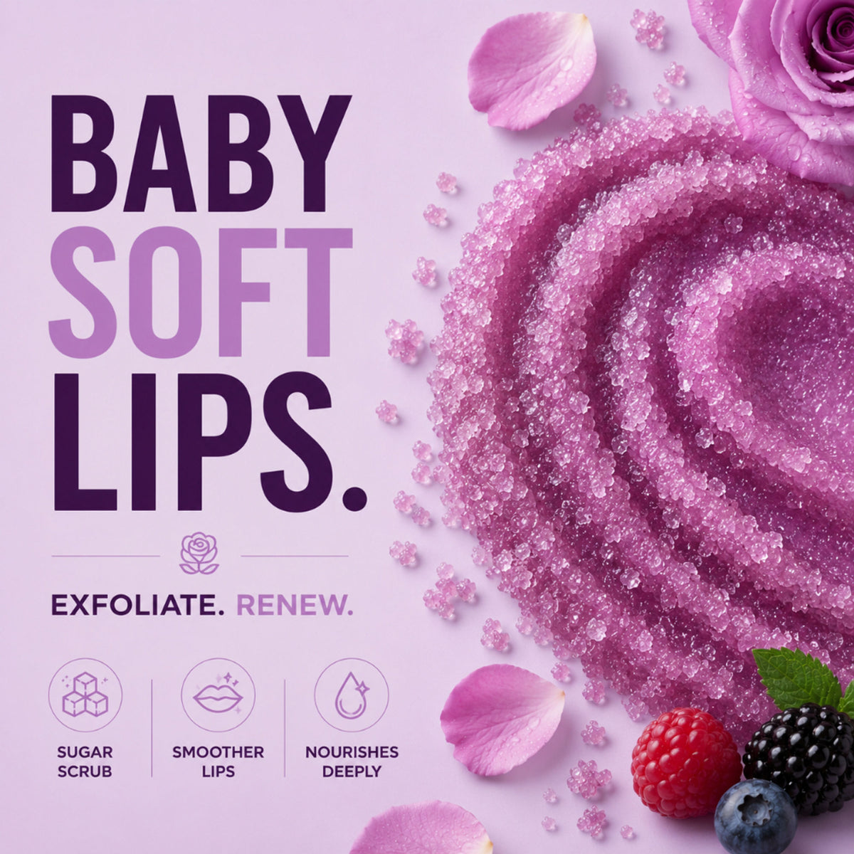 KUUARD Lip Scrub for Dark & Pigmented Lips, Soft, Smooth & Hydrated Lips - Berry