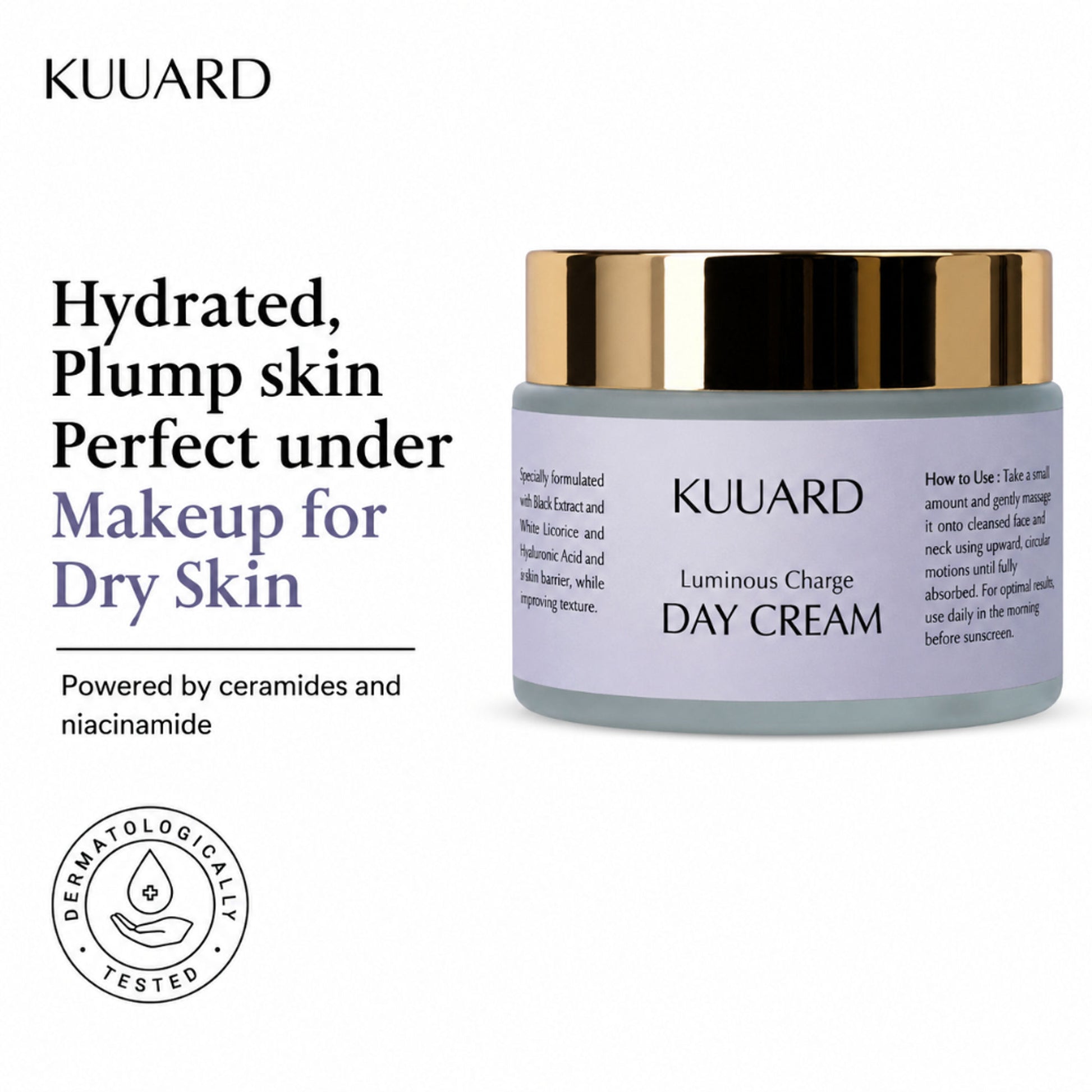 KUUARD Ceramides & Niacinamide Day Cream, Barrier Repair & Bright Glow Moisturizer