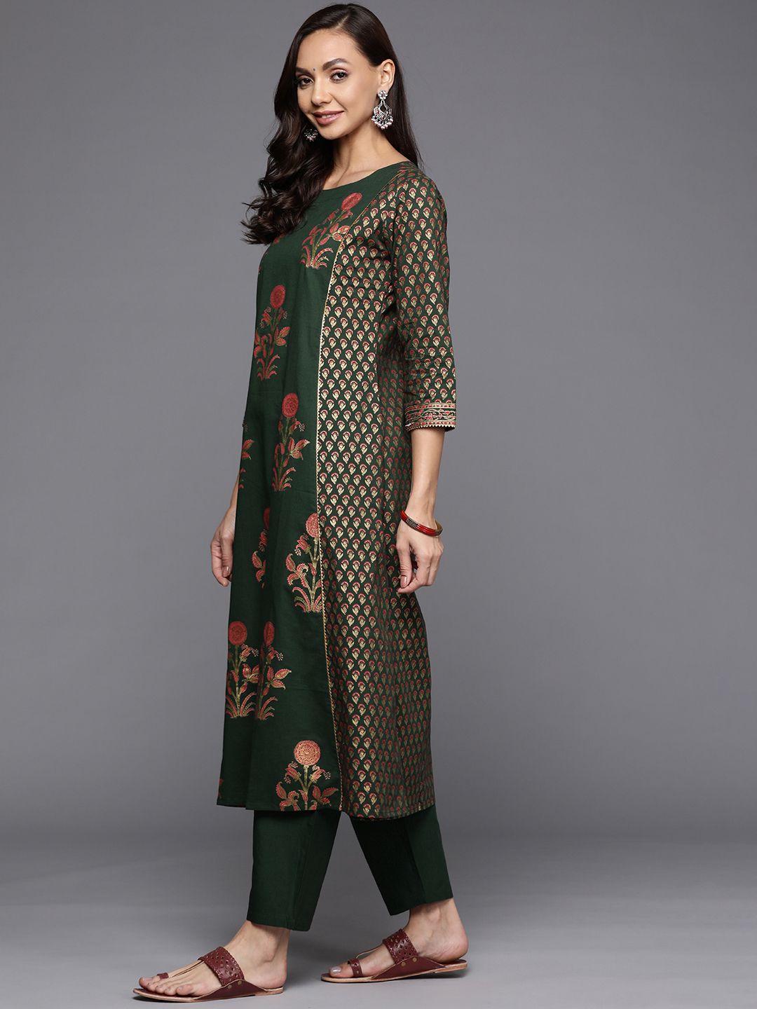 Dhiyona IE Women Green Ethnic Motifs Printed Kurta with Trousers & With Dupatta