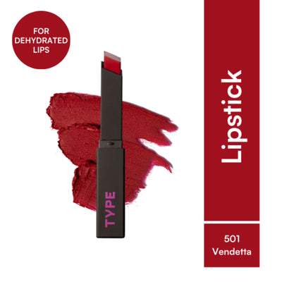 Type Beauty Cream Matte Lipstick For Dehyrated Lips - Squalane And Tripeptides 8 Hr Stay - Vendetta