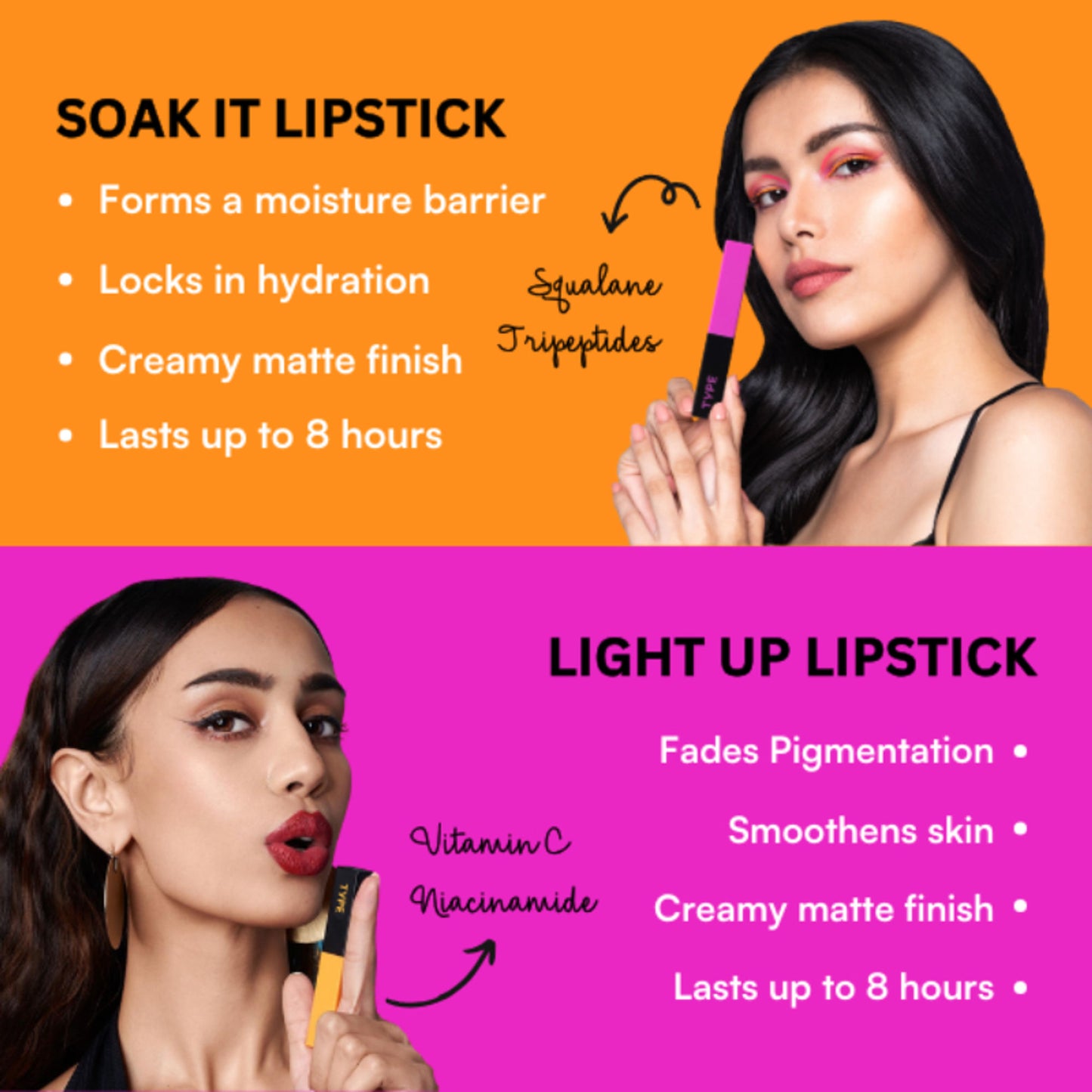 Type Beauty Cream Matte Lipstick For Dehyrated Lips - Squalane And Tripeptides 8 Hr Stay - Dirty Mama