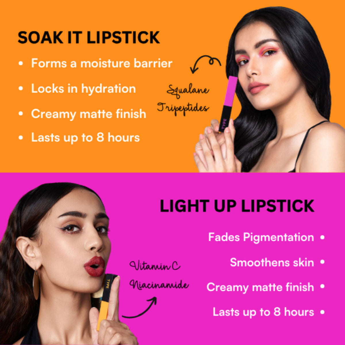 Type Beauty Cream Matte Lipstick For Dehyrated Lips - Squalane And Tripeptides 8 Hr Stay - Boardroom