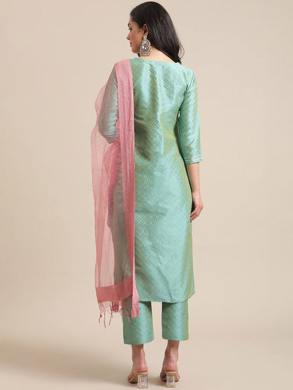 Indyancart VA Women's Floral Embroidered Thread Work Kurta with Trousers & With Dupatta