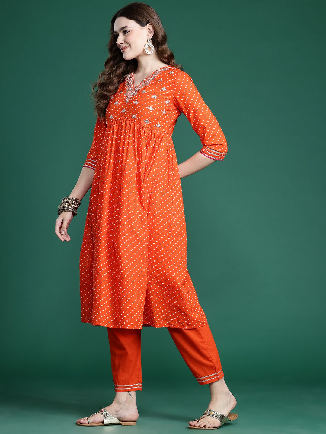 Dhiyona IE Bandhani Embroidered Empire Pure Cotton Kurta with Trousers