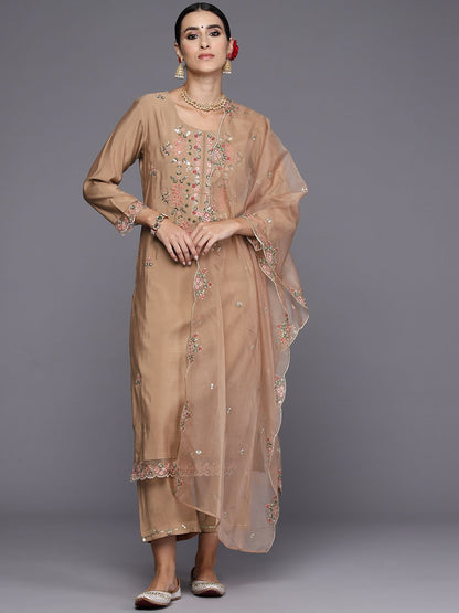 Dhiyona IE Women Floral Embroidered Regular Thread Work Kurta with Trousers & With Dupatta