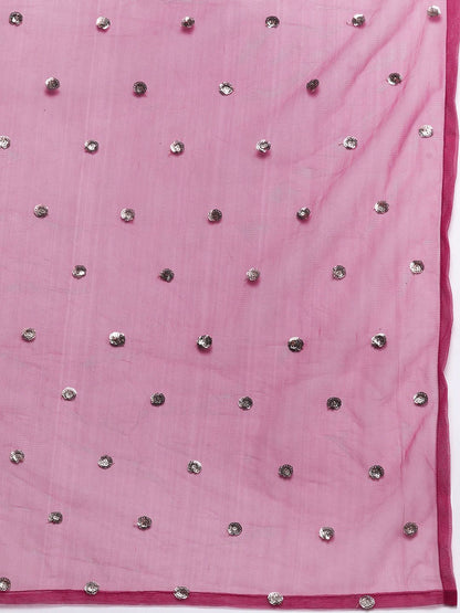 Indyancart VA Yoke Design Sequinned Kurta with Palazzos & With Dupatta