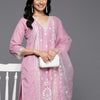 Dhiyona VA Women's Floral Embroidered Thread Work Cotton Kurta with Trousers & With Dupatta