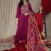 Dhiyona VA Women's Magenta Ethnic Motifs Yoke Design Kurta with Trousers & With Dupatta