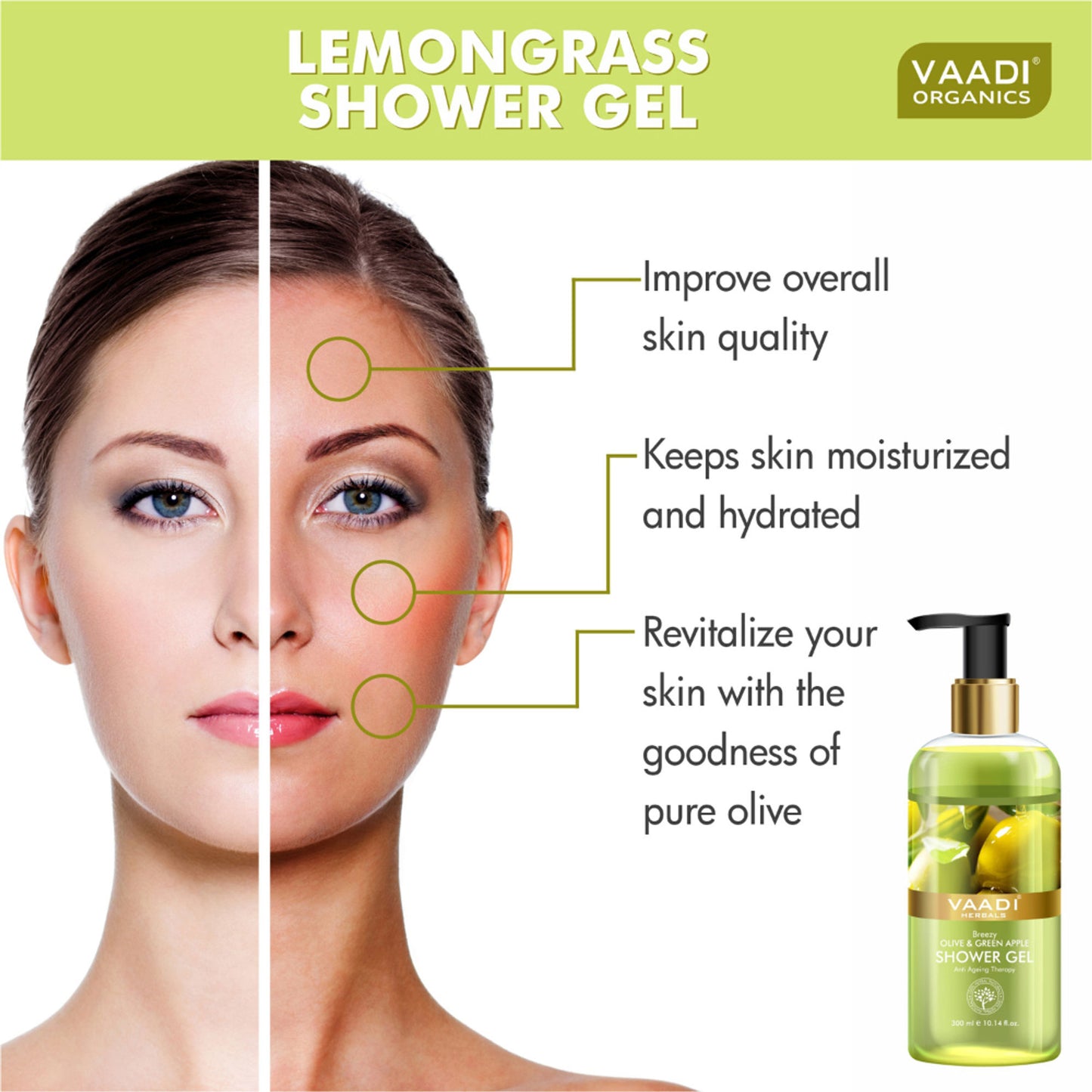 Vaadi Herbals Breezy Olive & Green Apple Shower Gel