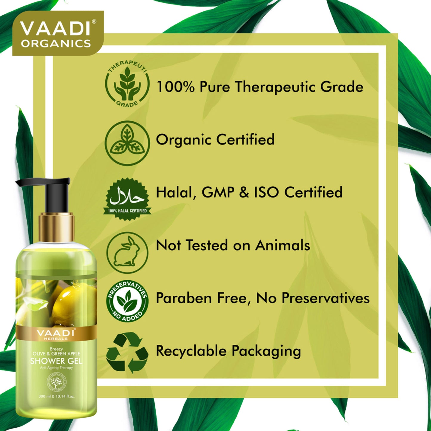 Vaadi Herbals Breezy Olive & Green Apple Shower Gel