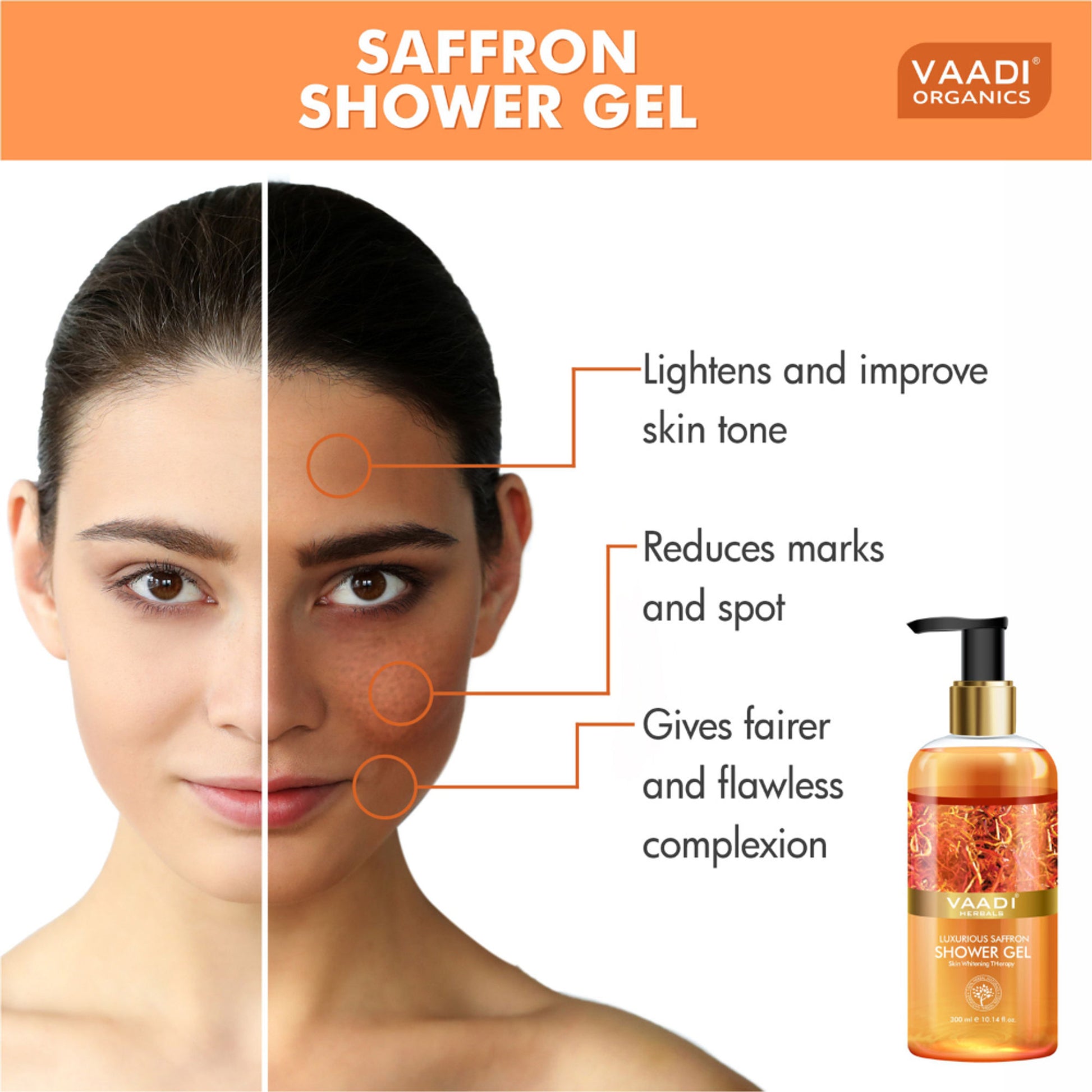 Vaadi Herbals Luxurious Saffron Shower Gel (Pack of 2)