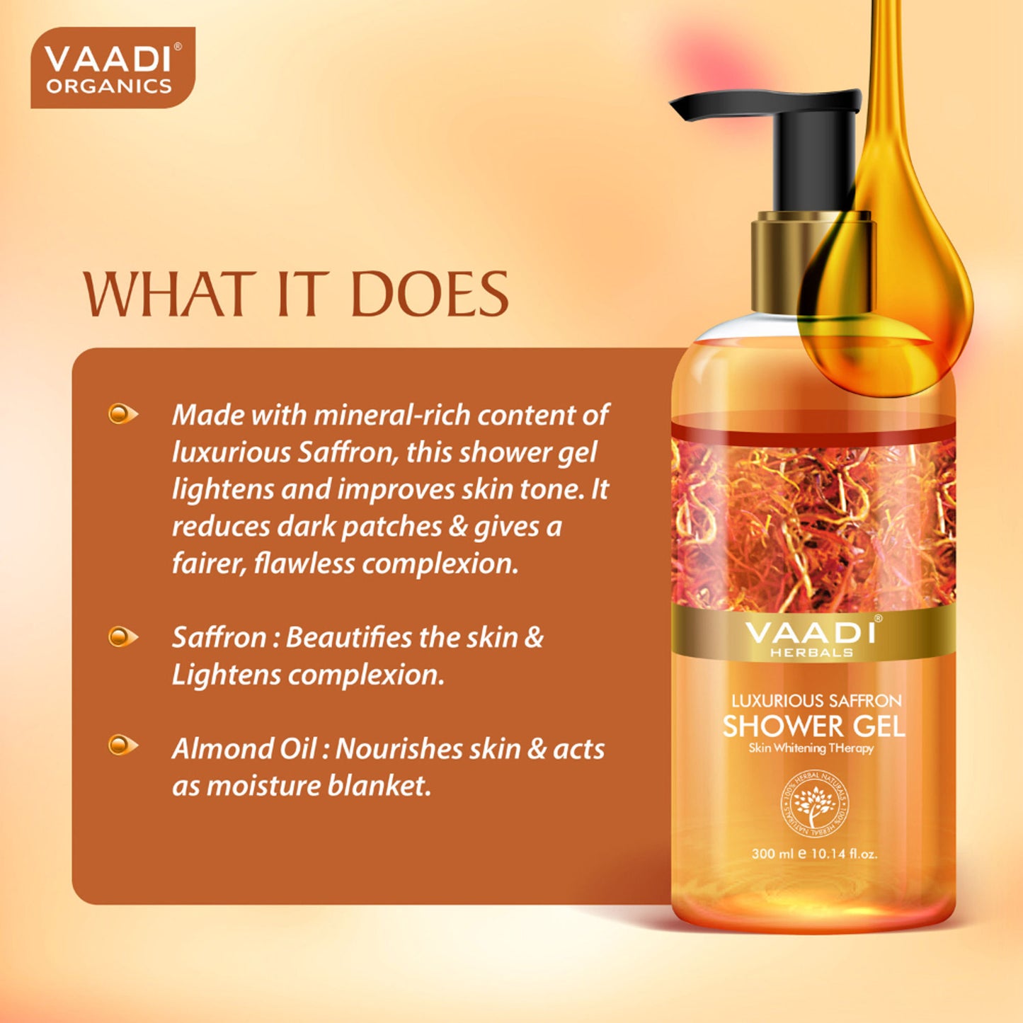 Vaadi Herbals Luxurious Saffron Shower Gel (Pack of 2)
