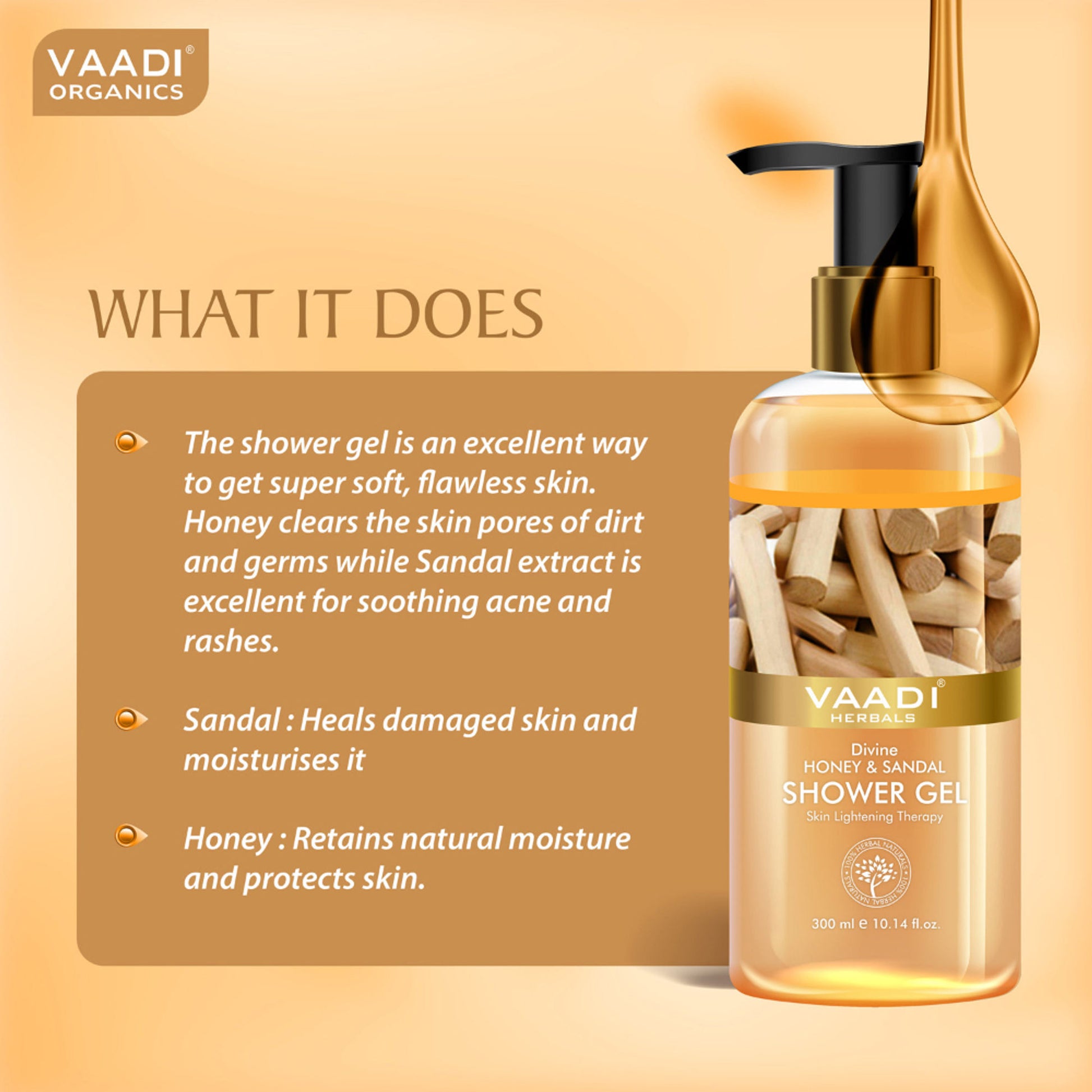 Vaadi Herbals Divine Honey & Sandal Shower Gel (Pack of 2)
