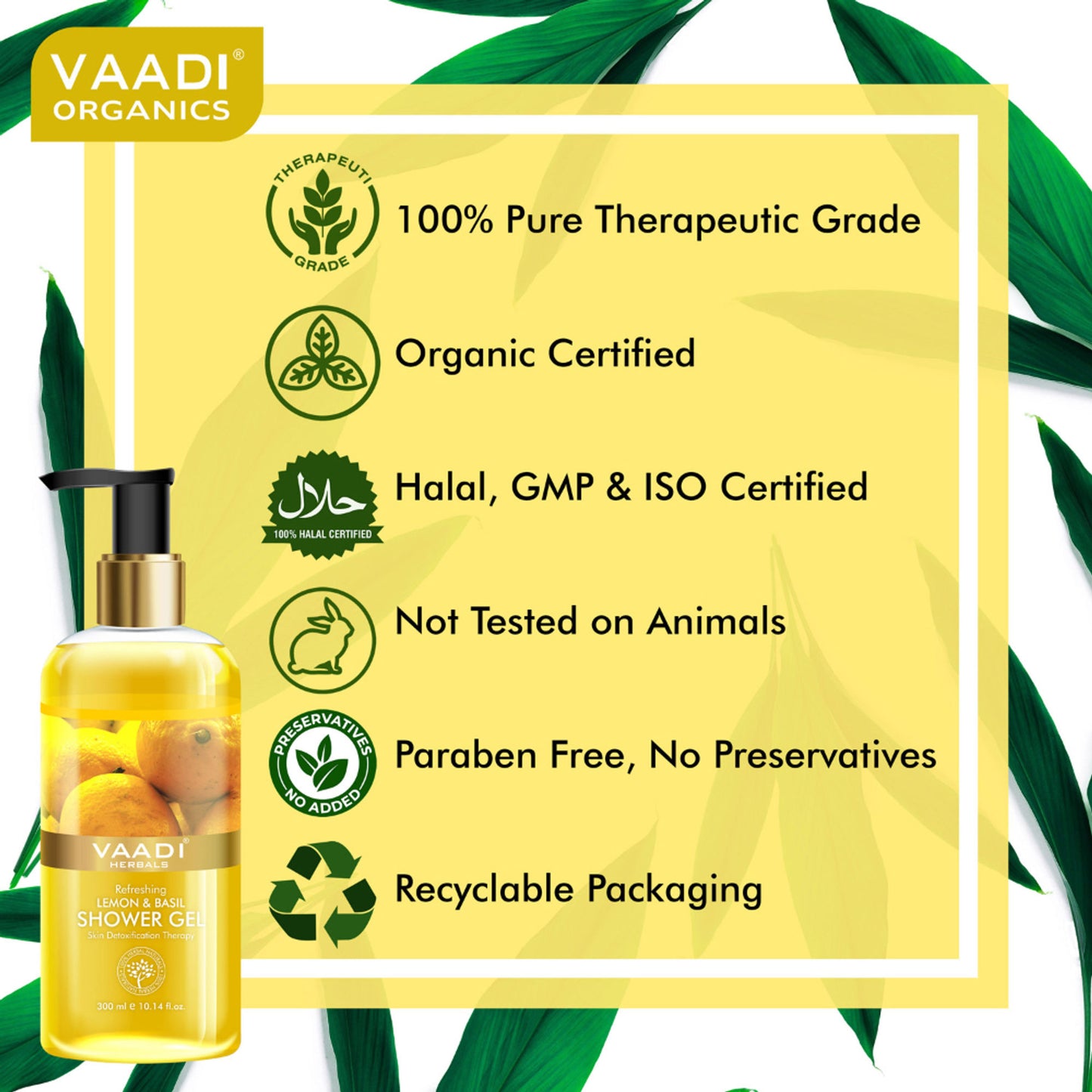 Vaadi Herbals Refreshing Lemon & Basil Shower Gel (Pack of 3)