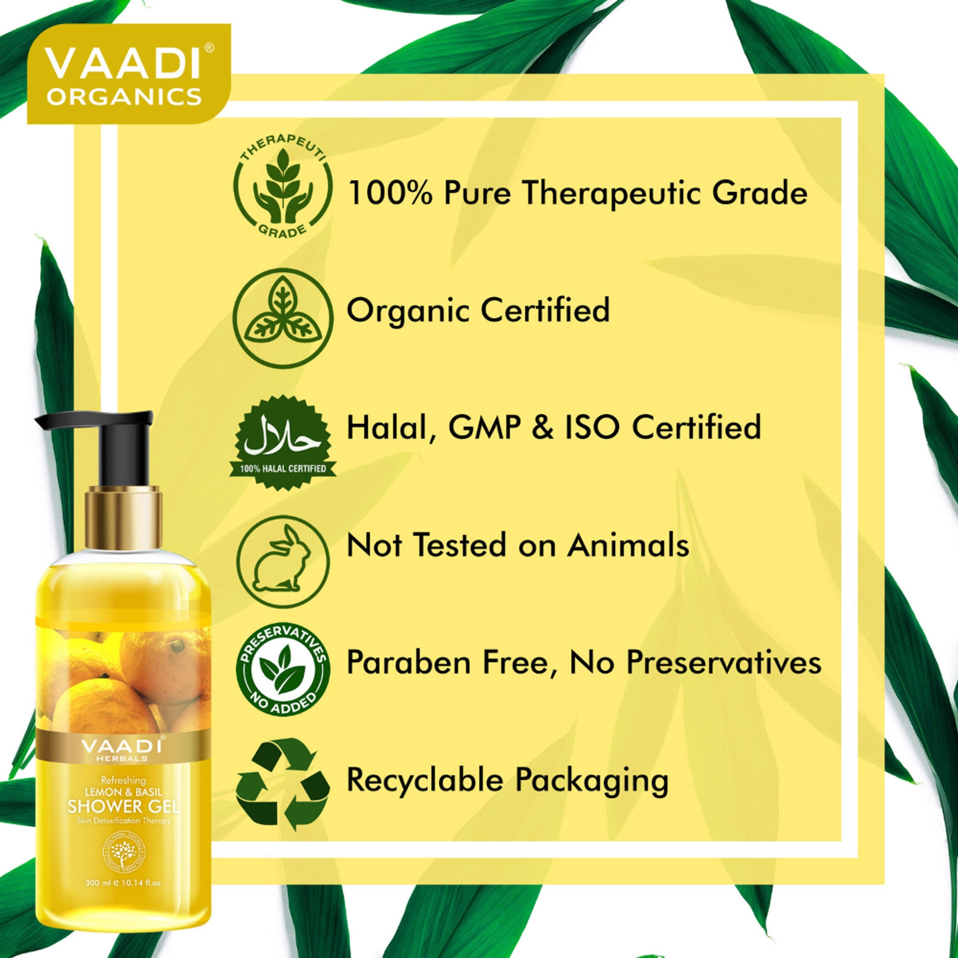 Vaadi Herbals Refreshing Lemon & Basil Shower Gel (Pack of 3)