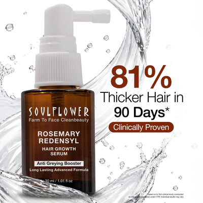 Soulflower Hair Growth Serum - Redensyl, Rosemary, Melanogray, Anagain - Anti Greying Booster