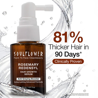 Soulflower Hair Growth Serum - Redensyl, Rosemary, Melanogray, Anagain - Anti Greying Booster