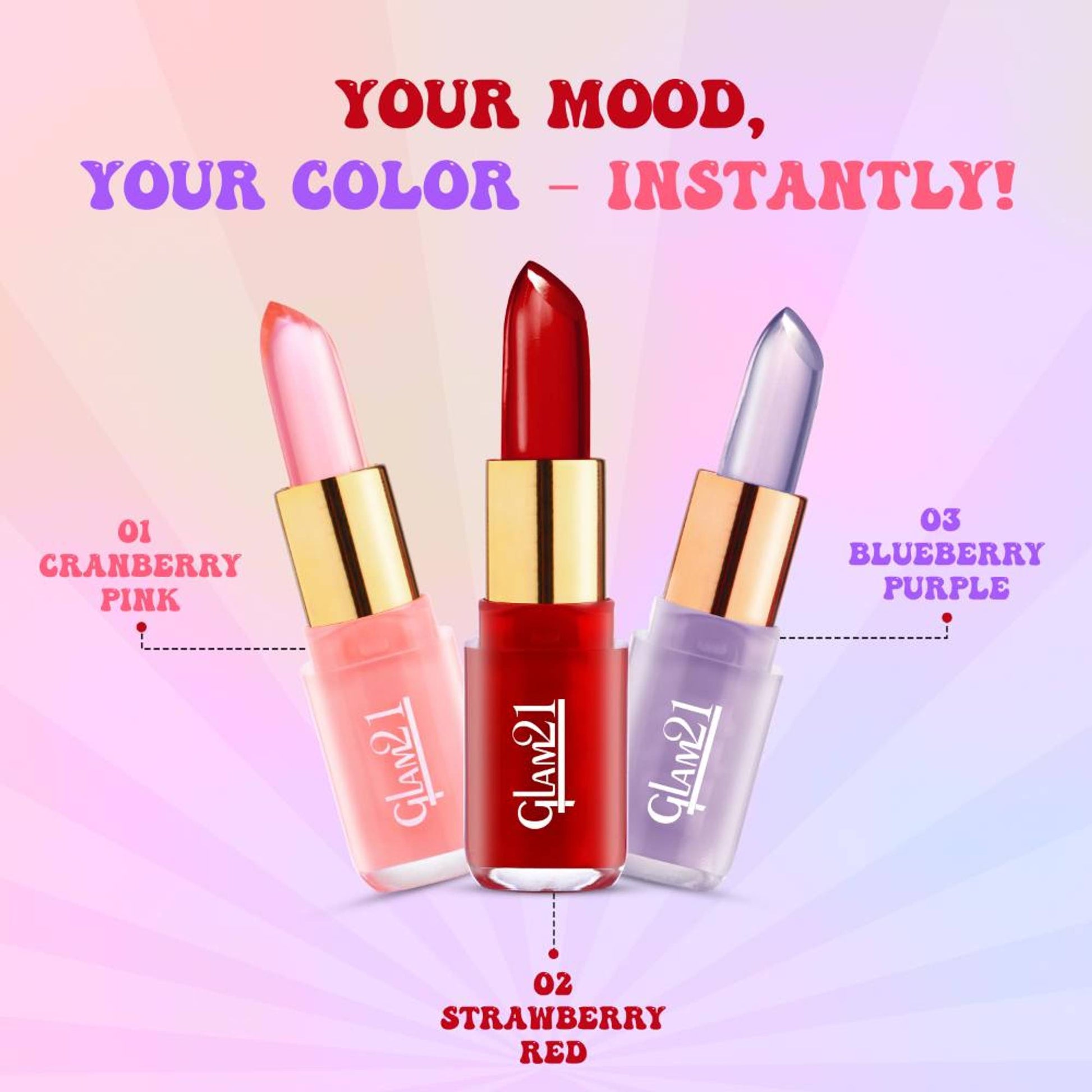 GLAM21 Jelly Pop Color Change Fruity Gel Lipstick - Blueberry Purple N Strawberry Red