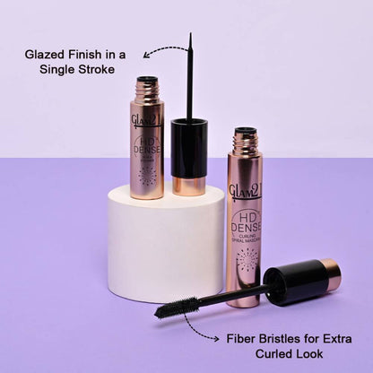 GLAM21 Hd Dense Mascara + Black Eyeliner Combo Pack