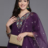 Dhiyona IE Women Floral Yoke Design Regular Thread Work Kurta with Trousers & Dupatta