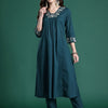 Dhiyona IE Floral Embroidered Pleated Thread Work Pure Cotton Kurta with Trousers
