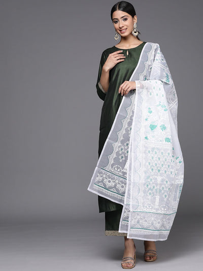 Indyancart IE Women Green Sequinned Liva Kurta with Palazzos & With Dupatta