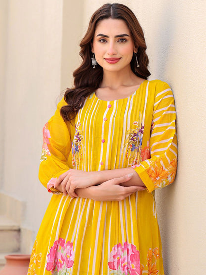Dhiyona IE Floral Printed Pure Cotton Tunic With Trousers Co-Ords
