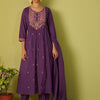 Indyancart IE Floral Embroidered Thread Work Pure Cotton A-Line Kurta & Trousers With Dupatta