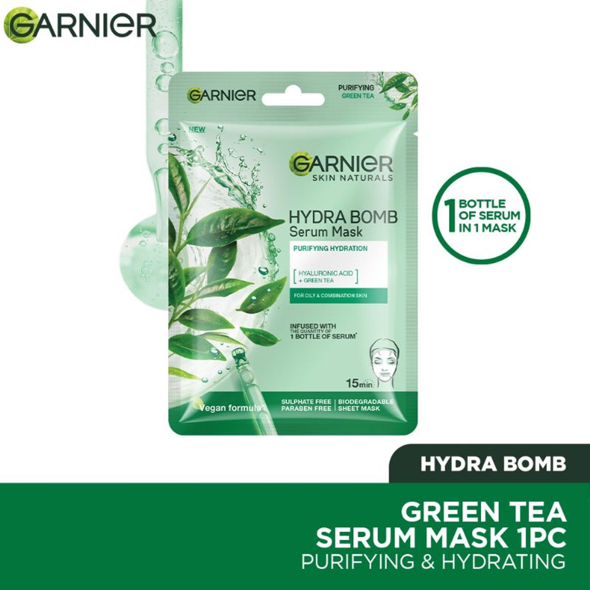 Garnier Skin Naturals Face Serum Sheet Mask - Green Tea
