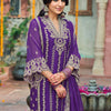 Indyancart IE Floral Embroidered V-Neck Zari Organza Straight Kurta With Trousers And Dupatta