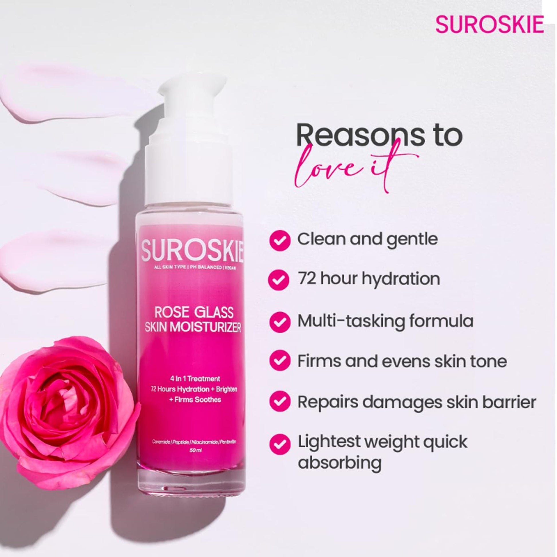 SUROSKIE Rose Glass Skin Moisturizer For Glowing & Hydrated Skin