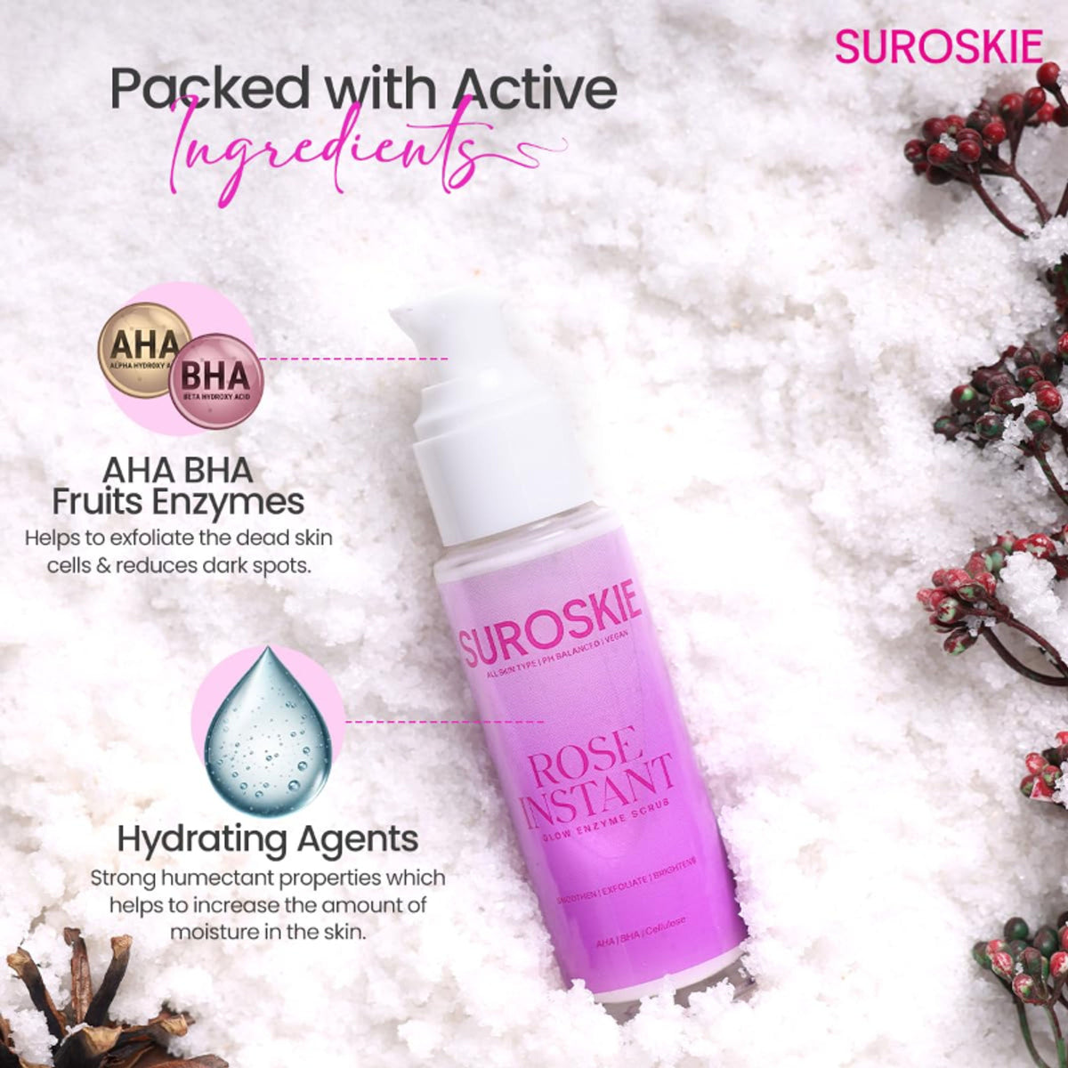 SUROSKIE Rose Enzyme Face Scrub Clears Pores & Brightens Skin
