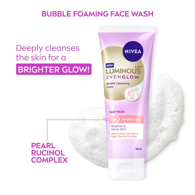 NIVEA Luminous Even Glow Bubble Foam Daily Gentle and Brightening Face Wash With 6 Acid complex