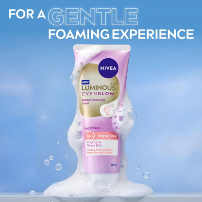 NIVEA Luminous Even Glow Bubble Foam Daily Gentle and Brightening Face Wash With 6 Acid complex