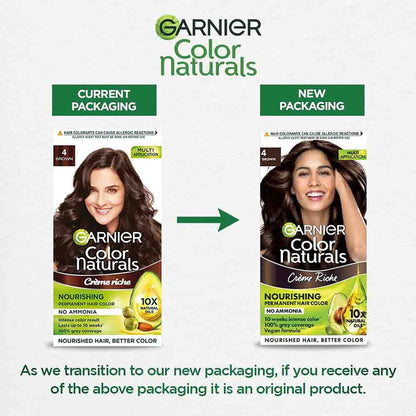 Garnier Hair Colouring Creme, Long-lasting, Smoothness, Shine, Color Naturals, Shade: 4 Brown