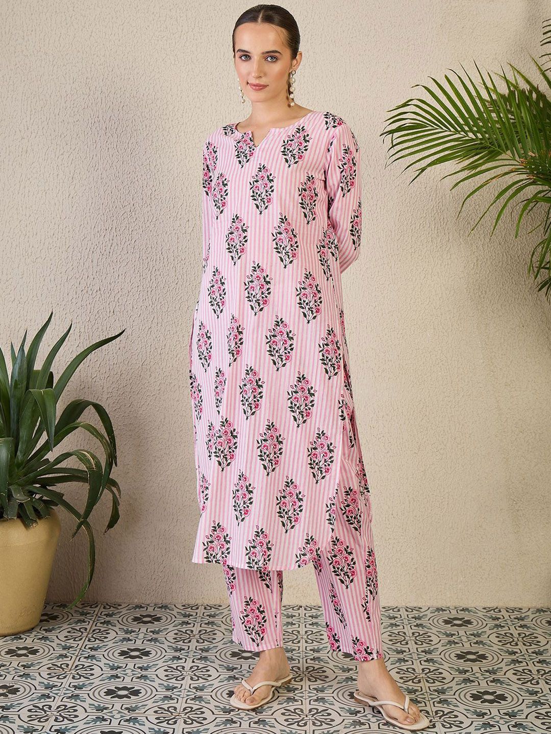 Adults-Women Floral Printed Cotton Kurta with Trousers