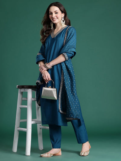Indyancart IE Embroidered Sequinned Kurta with Trousers & With Dupatta