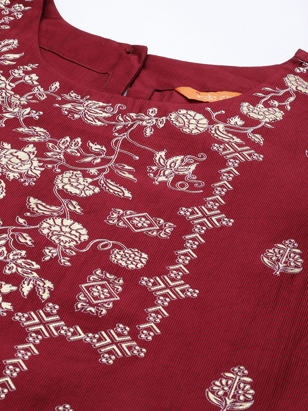 Indyancart IE Women Maroon & Golden Ethnic Motifs Printed Liva Kurta with Palazzos & Dupatta